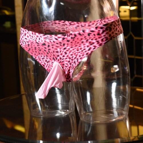 Sexy Men Leopard Print Briefs Breathable Penis Sheath Ice Silk Seamless Knickers Thongs Sissy Gay Erotic Underpants Fetish Wear