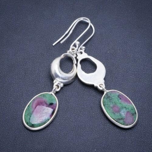 Natural Ruby Zoisite Handmade Unique 925 Sterling Silver Earrings 2.25" A2055