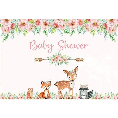 Sweet Girl Baby Shower Party Backdrop Woodland Cartoon Animals its A Girl Banner Floral Portrait Background Poster Decorations