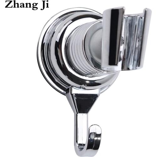 ZhangJi Multifunction Aluminum Chrome-plate Shower Holder Suction Cup Design Bathroom Accessory Shower Head Holder with Hook