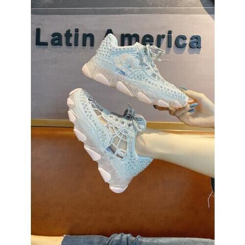 Womens shoes 2020 autumn new thick bottom mesh shoes female students laced mesh breathable sports running shoes