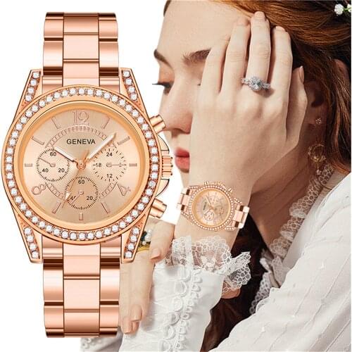 Women Watches Fashion Luxury Stainless Steel Geneva Wristwatches Female Rhinestone Clock Gift Zegarek Damski