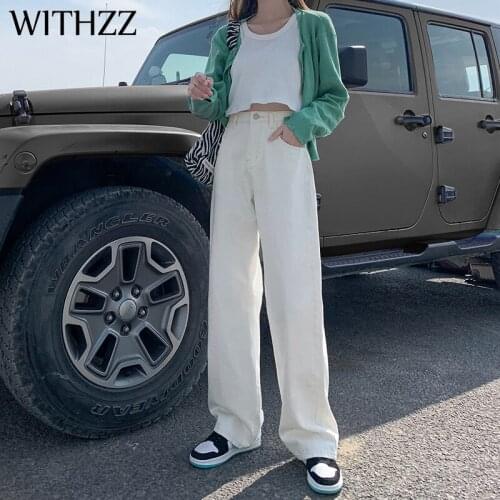 WITHZZ Spring Summer Womans High Waist Loose Thin Denim Straight Pants Female Jeans