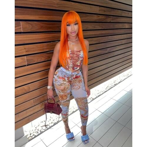 2021 New Arrival Famous Brand 2 pcs Women Set Print Bandage Slash Neck Strapless Short Tops Long Pants Summer Sexy Outfits