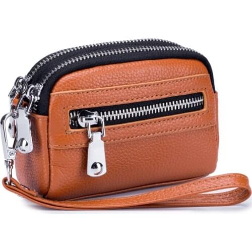 Genuine Leather Women Mini Wallet Double Zipper Coin Purse Cute Small Clutch Bag Luxury Designer Multi-Functional Card Holder