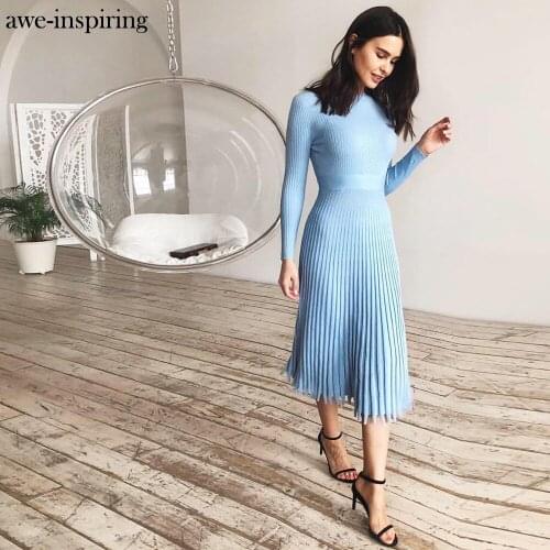 Awe-inspiring Women Knitted Long Dress Autumn Slim Sleeve Dresses Elegant Party Female Sweater Vestidos Green Pink Blue Red