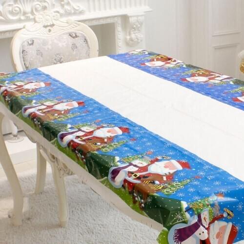 110*180CM Plastic PVC Christmas Disposable Tablecloths Elk Bell Santa Claus Desk Home Table Cover Decor Cloth Party Decoration