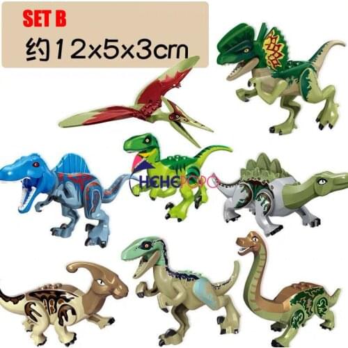 8Pcs Dinosaur Assembling Building Blocks Triceratops Broad-Eared Pterodactyl Tyrannosaurus Velociraptor Building Blocks Toys