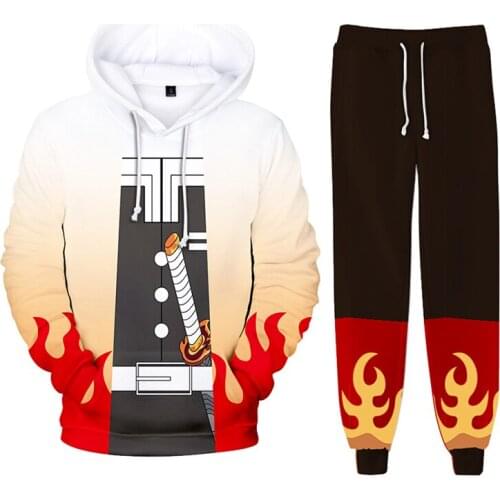 Anime Demon Slayer Hoodies Cosplay Costumes Printing Sweatshirts Hooded Jackets Coats Pants Suit For Women Men Halloween Party