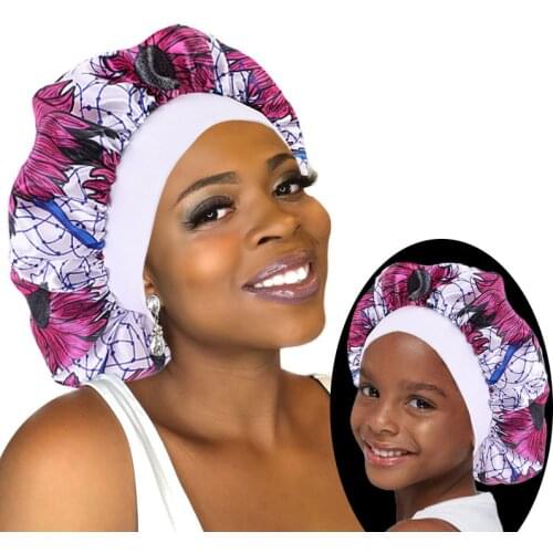 2 pcs/ set Satin Bonnet Sleep Cap Mommy and Me Girls African Print Child Turban Hair Cover Baby Hat Hair Accessories