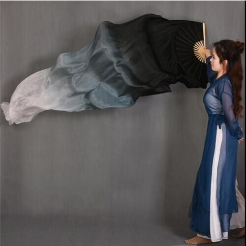 300cm Long Fan Veil Women Bellydance Silk Fan Veil Pairs Professional Black White Dance Silk Veil Adults Wholesale