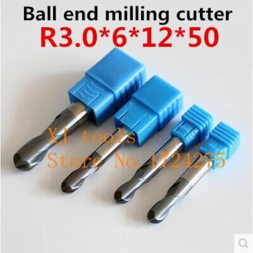 Alloy milling cutter 1PCS*2F-R3.0*6*12*50 Ball end milling cutter, Carbide milling cutter, straight shank cutter, CNC tool