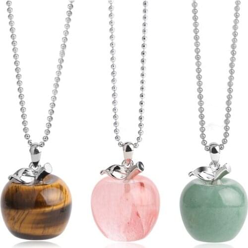 HIYONG Hot Sale Natural Stone Crystal Apple Pendant Necklace Tiger Eye Beads Necklace Creative Necklace Women Men Jewelry Gift