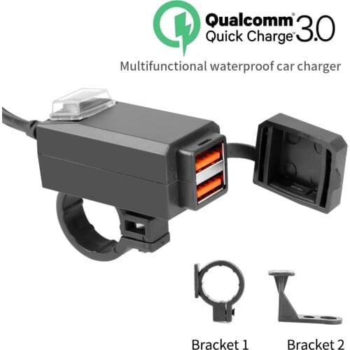 KEBIDUMEI QC3.0 USB Motorcycle Charger Waterproof Dual USB Quick Change 3.0 12V Power Supply Adapter Universal Charge for Phone