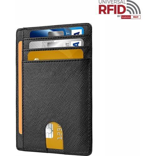 RFID Genuine Leather Easy Push Business Card Holder Mens Black Wide Plus Size id card Wallet Clear Window Case