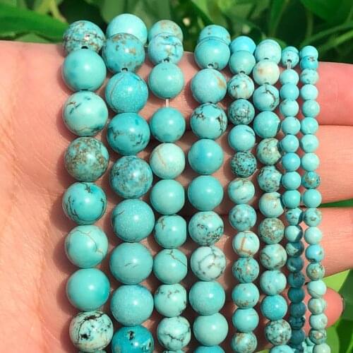 Natural Stone Beads Blue Turquoises Round Beads For Jewelry Making 15.5" Pick Size 4 6 8 10 12MM DIY Bracelet Necklace Wholesale