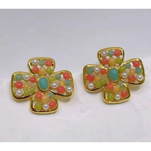 Hot Fashion Pearl Jewelry Gold Color Earrings Paris Unique Flower Design Date Top Wedding Party