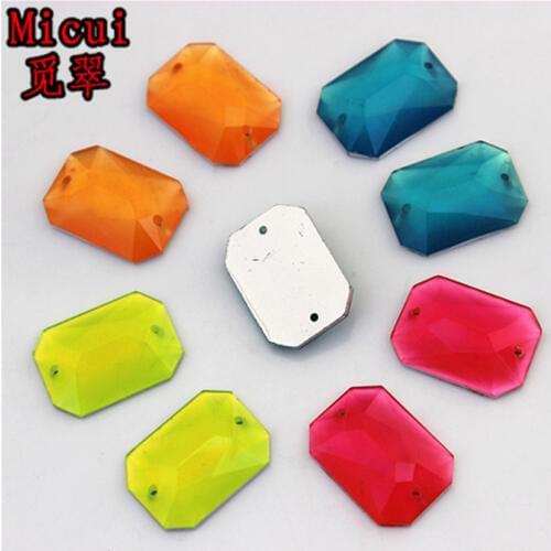 Micui 100PCS 13*18mm Octagonal Rectangular Resin rhinestones crystal gem stones flatback for sew on 2 Hole ZZ206