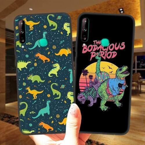 Fashion Funny Cartoon Cute Dinosaur Black Silicone Phone Case Cover For Huawei Mate 20 10 P10 P20 P30 P40 Lite E Pro P30Lite