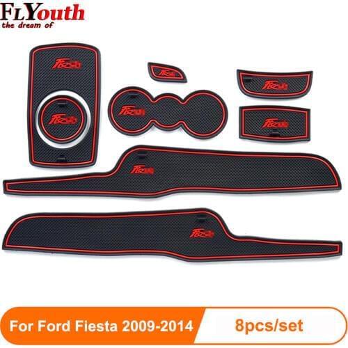 For Ford Fiesta 2009-2014 Anti-slip Non-slip Rubber Decorator Cup Sticker Gate Slot Pad Door Groove Mat Car Styling 8 pcs
