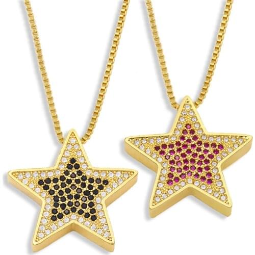 FLOLA Crystal Star Necklace For Women Gold Chains Stone Pendant Necklace Copper CZ Pave Zirconia Jewelry Wholesale Gifts nket08