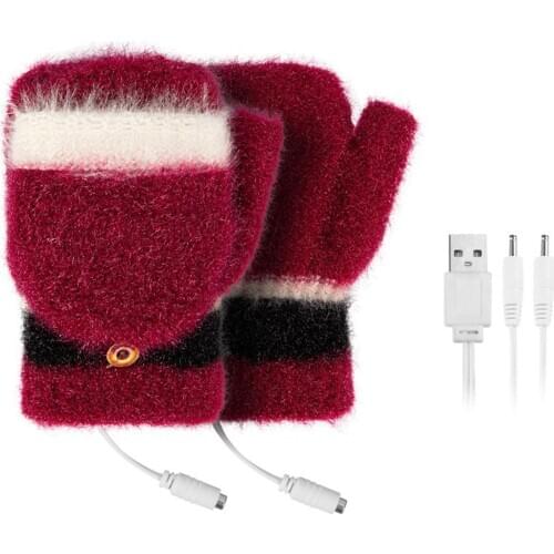 Electric Heating Gloves Warm Half-finger Gloves Double-sided Heating For Riding Outdoor Sports Women Winter USB Heating Gloves