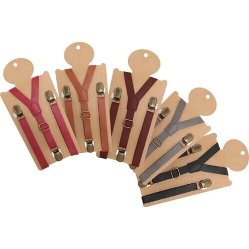 Kids PU Leather Suspenders Adjustable Bronze Clips Buckle Matching Tuxedo Suit Unisex Boy Girl Wedding Y-Back Brace Belt