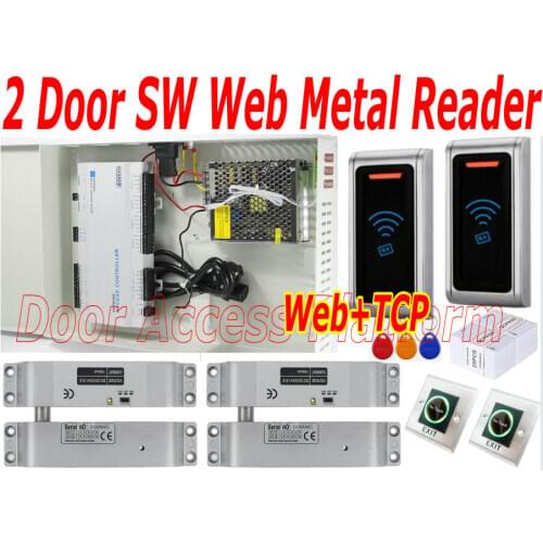 Whole kit 2 Door/4 Readers Power supply Box Access Controller Web+TCP/IP Network control+Metal EM ID reader+Surface mounted Bolt