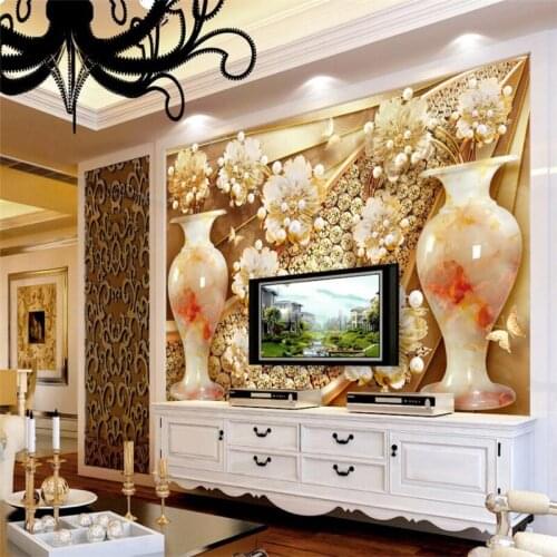 Beibehang Custom 3d wall paper jade carving vase diamond flower jewelry wallpaper sofa living room background wall decoration
