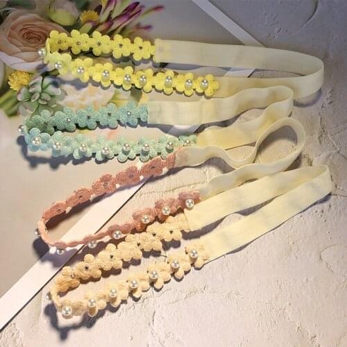 Baby Flower Headband Newborn Photo Props For Girls Pearl Headbands Princess Infant Lace Hair Accessories Traceless Kids Bandage