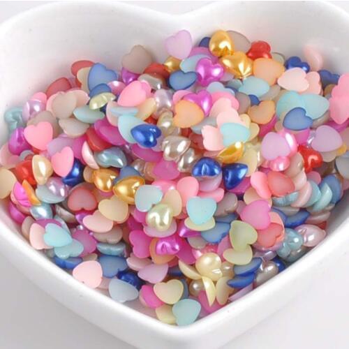 Mix Color Heart Shape Imitation Half Round Pearl Flatback Beads for Scrapbook DIY Decoration 1000pcs/lot 5mm YKL0519X