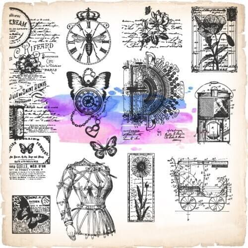 Retro Middle Age Dress Insect Mechanical Scrapbook DIY Photo Album Card Rubber Chapter Transparent Seal Clear Stamp