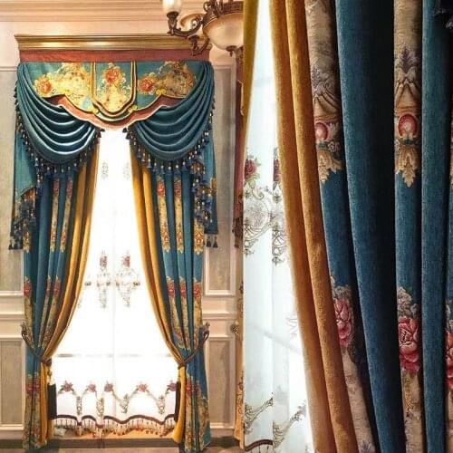 Luxury European Style Chenille Jacquard Curtain Cloth Villa for Bedroom Living Room Shading Simple European Curtain Tulle Custom