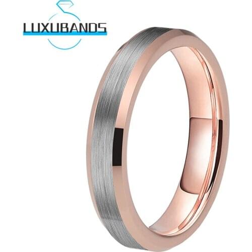 Rose Gold 4MM Wemens Wedding Rings Beveled Edges Tungsten Engagement Bands Brushed Finished Comfort Fit