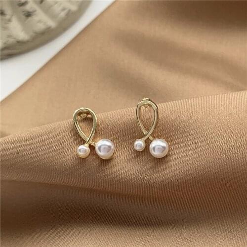 Binmonray 925 Sterling Silver French Simple Pearl Geometric Line Stud Earrings for Women Forest Sweet Fashion Jewelry Earrings