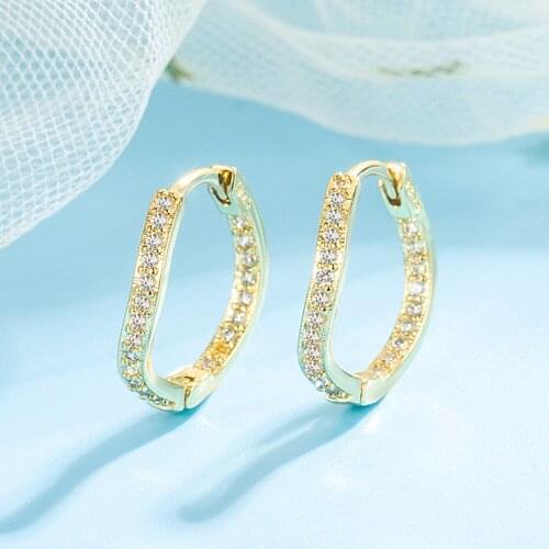 Chic Irregular Wave Crystal Zircon Diamonds Gemstones Hoop Earrings for Women 18k Gold Color Jewerly Trendy Unique Accessories