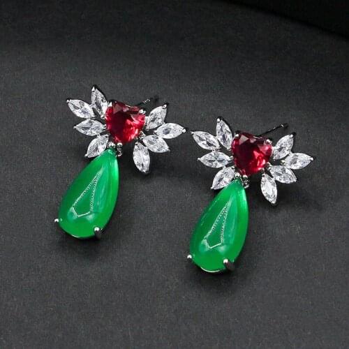 2020 green Cubic Zirconia fashion Flower drop earring for women wedding bridal jewelry