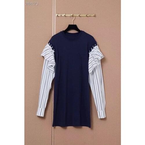 Fyion Fashion Runway Autumn Long Sleeve Mini Dress Women Color Patchwork Striped Elegant Party Holiday Cotton Dress