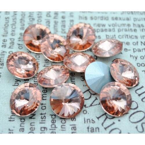 Free Shipping! 100pcs/Lot, 8mm~20mm Light Peach Color Chinese Top Quality Crystal Rivoli Glass Point Back Fancy Fancy Stones