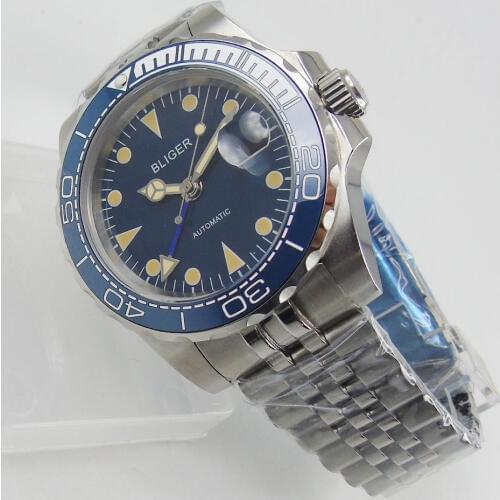 Business Style BLIGER Brand 40mm Automatic Men Wristwatch MINGHZU 3804 Movement Jubilee Strap