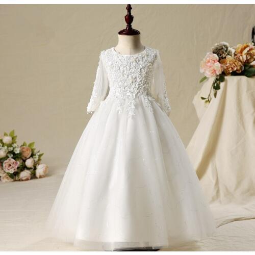 Elegant Autumn Flower Girls Dresses For Wedding Sequin Lace Girl Formal Birthday Party Dress Princess Gown Kids Long Vestido