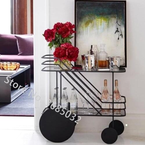 European Golden Hotel iron Drinking Trolley Restaurant Mobile Delivery Trolley Creative Edge Tea Trolley with glass Clapboard