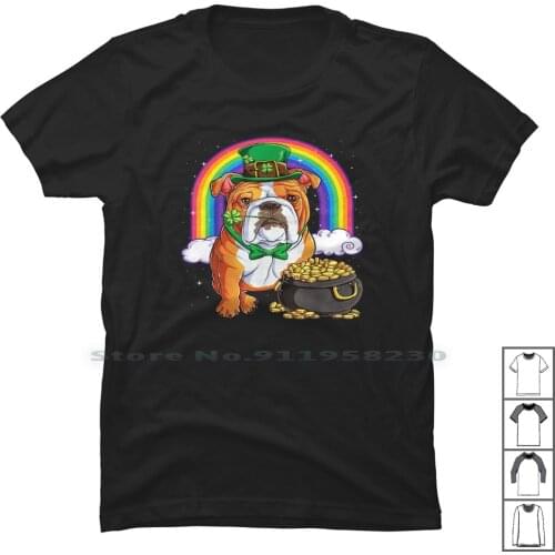 Bulldog Leprechaun T Shirt 100% Cotton Leprechaun Patrick Bulldog Tricks Trick Bull Tri Ick St Pr Do