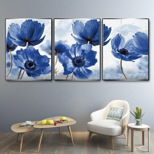 Blue Flowers Posters Nordic Canvas Painting Modern Style Beautiful Home Decor Minimalism Print Wall Picture For Kids Living Room