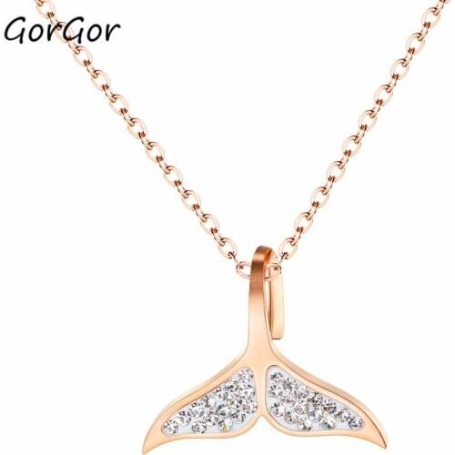 GorGor Japanese And Korean Choker Simple Temperament Fishtail Titanium Steel Rose Plated Golden Pendant Women Necklace 1598