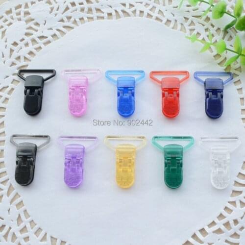 Hot Sale 1000 PCS/Lot 25MM Transparent Colored Alligator Plastic Clips, Pacifier Clip Holder Clip, 10 Colors For Choice