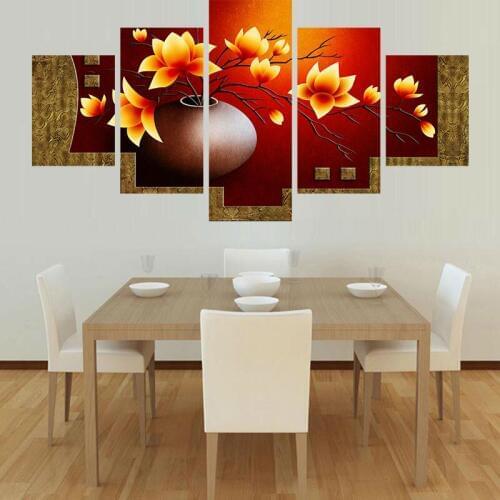 Art Poster Wall Modern Artwork Oil Painting Framework 5 Panel Flower For Living Room Modular Picture Home Decor Print On Canvas