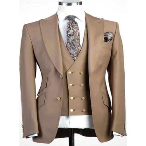 Custom design groom tuxedo excellent mens wedding dress top lapels double buckle mens business party suit (jacket+pants+vest)