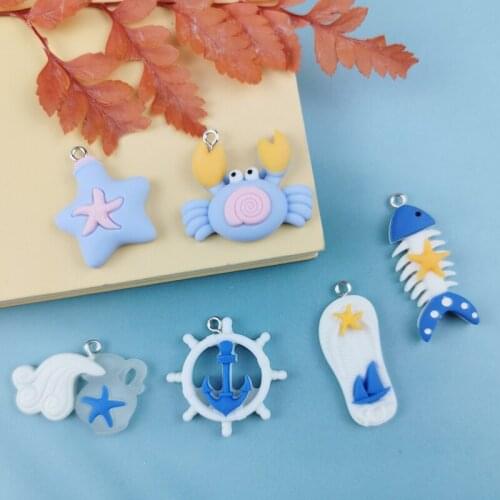 JeQue 10pcs Colorful Ocean Rudder Slippers Crab Charms Pendants For Making Necklace Earrings Making Resin Flat Back Cabochon