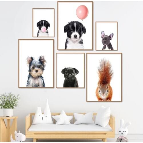 Kawaii Baby Animal Cute Dog Bubble Poster Print Wall Art Nursery Decorative Picture Nordic Style Kid Bedroom Decor Picture
